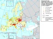 Mapa niveles Partículas PM2.5 aire ambiente (Europa, 2011)