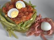 Nidos judías verdes tomate estragón huevos codorniz