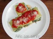 Paccheri rellenos espinacas, queso quark piñones