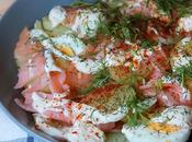 Ensalada salmón ahumado, patatas huevo