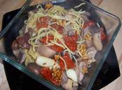 Espaguetis setas, tomates secos nueces