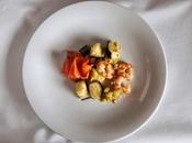 Berenjenas gambas salmón ahumado