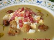 Crema verdura jamon, huevo frito