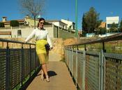 Yellow skirt with silver sandals