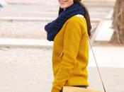 Outfit: Mustard sweater pompom beanie