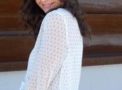 Falda azul blusa estampada