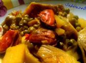 Cazuela mejillones guisantes alcachofas