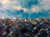 "Boats jetty."Spatula canvas. 2015040 cm...