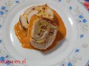 Rollo pavo salsa pimientos