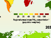 Mapa mundial contaminación PM10 proyectada para 2030