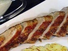 Solomillo cerdo salsa Roquefort Rosti patatas