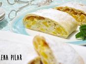 Strudel melocotón, mascarpone almendra