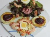 Ensalada huevos cuadrados, queso plancha