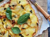 Pizza patata, cebolla albahaca