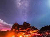 Fotógrafo captura luna, Láctea, estrella fugaz volcán erupción mismo tiempo