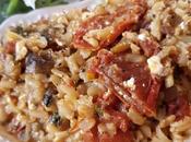 Risotto tomates secos, berenjena albahaca