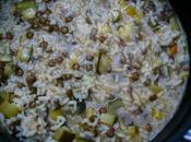 Menestra arroz, calabacines lentejas, receta casera