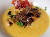 Crema otoñal calabaza, coco setas jamón ibérico aceitunas aloreñas malaga (receta chef sergio garrido)