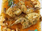 Codornices salsa langostinos olla