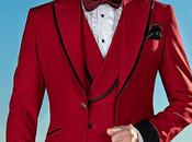 Traje italiano rojo algodón perfil contraste negro grande