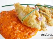 Boquerones rellenos tempura salsa pimientos
