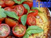 Pastel queso, albahaca tomates