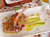 Chuletas cordero lechal ajos tiernos salsa mandarina