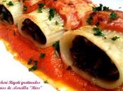 Paccheri Rigati gratinados relleno Morcilla 'Rios' cubiertos salsa tomate dulce