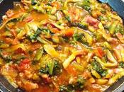 Verduras jamón bacón curry
