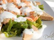 Ensalada templada salmon judias verdes, huevas bacalo salsa yogur