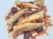 Boquerones escabeche vino moscatel, pasas piñones