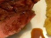 Magret pato reducción Pedro Ximénez puré manzana